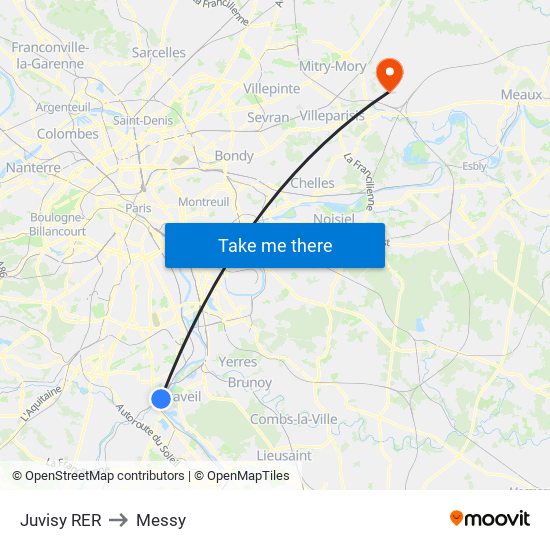 Juvisy RER to Messy map