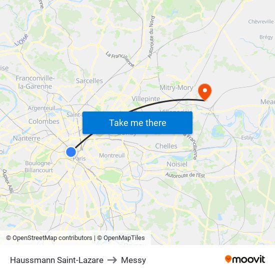 Haussmann Saint-Lazare to Messy map