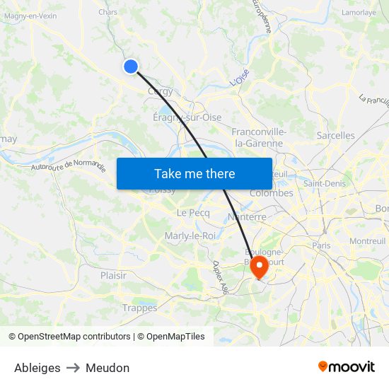 Ableiges to Meudon map