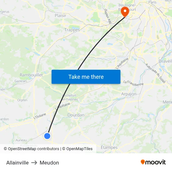 Allainville to Meudon map