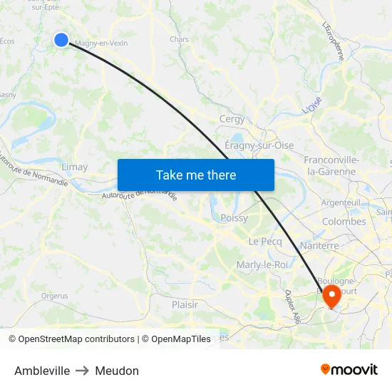 Ambleville to Meudon map