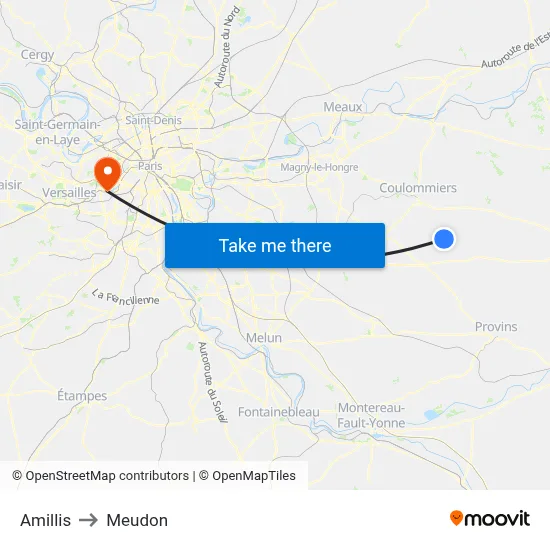 Amillis to Meudon map