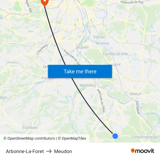 Arbonne-La-Foret to Meudon map