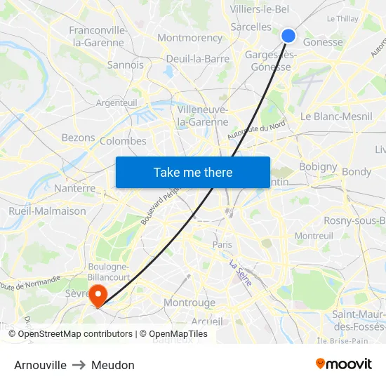 Arnouville to Meudon map