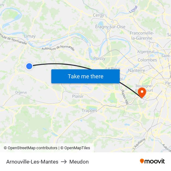 Arnouville-Les-Mantes to Meudon map