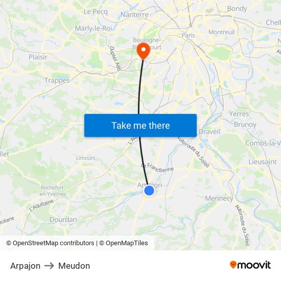 Arpajon to Meudon map