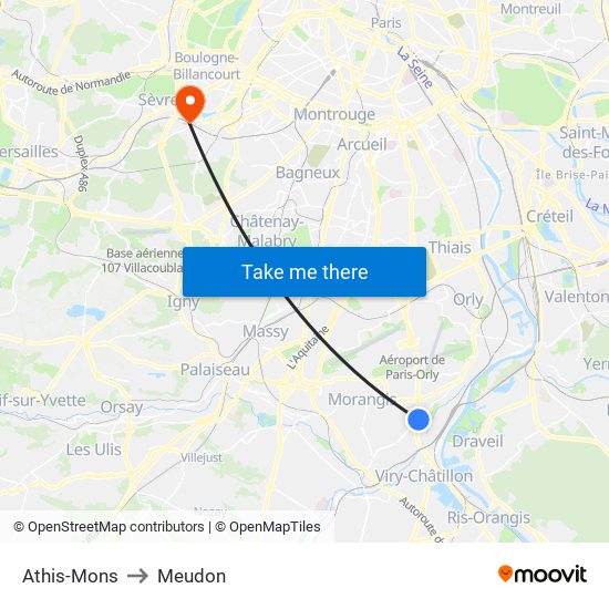 Athis-Mons to Meudon map