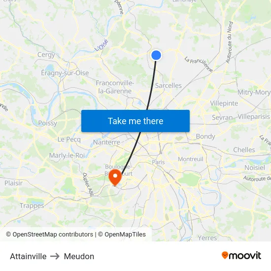 Attainville to Meudon map