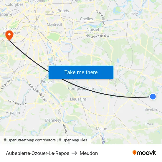 Aubepierre-Ozouer-Le-Repos to Meudon map