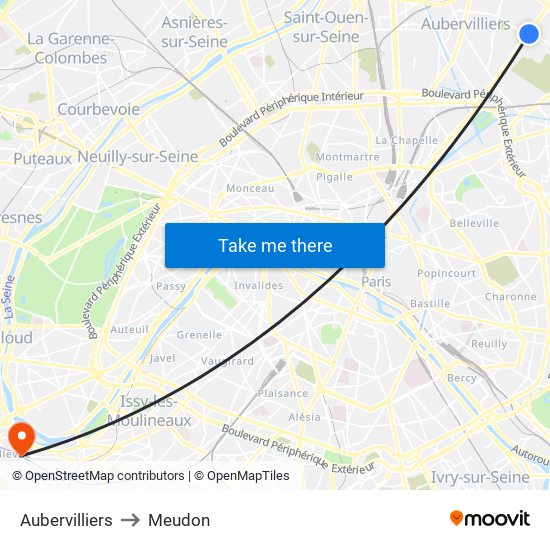 Aubervilliers to Meudon map