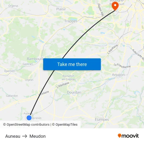 Auneau to Meudon map