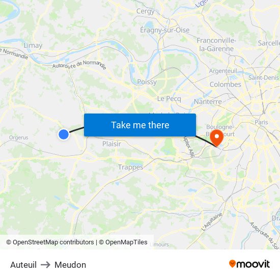 Auteuil to Meudon map