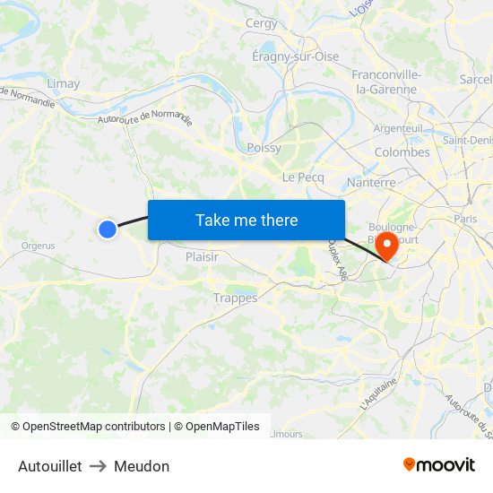 Autouillet to Meudon map