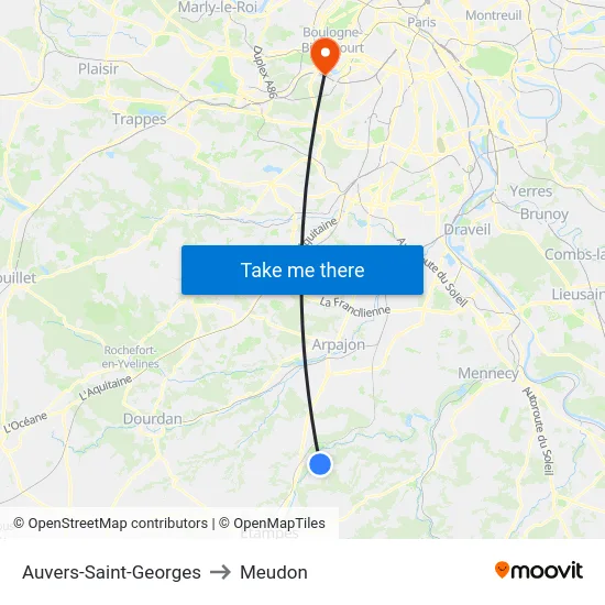Auvers-Saint-Georges to Meudon map