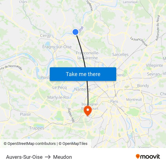Auvers-Sur-Oise to Meudon map