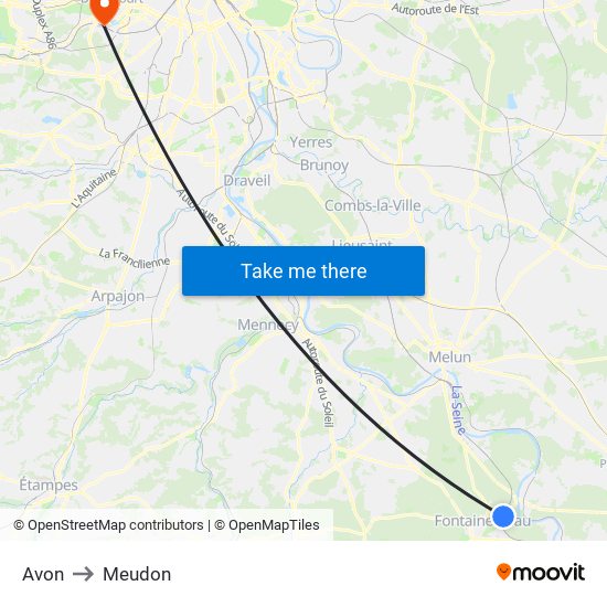 Avon to Meudon map