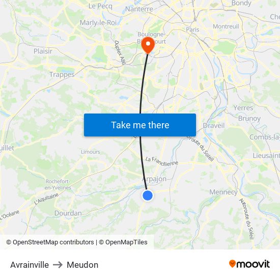 Avrainville to Meudon map