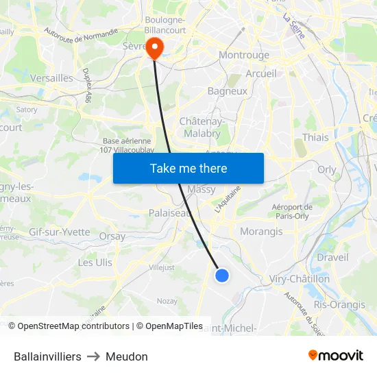 Ballainvilliers to Meudon map