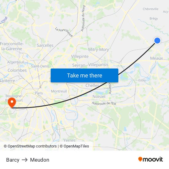 Barcy to Meudon map