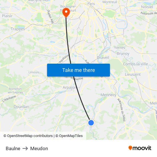 Baulne to Meudon map