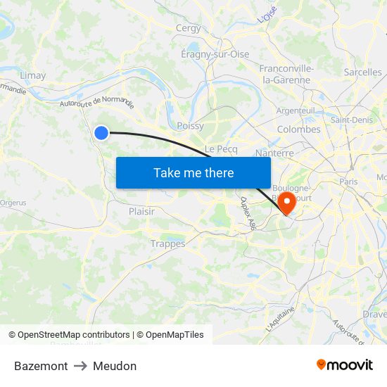 Bazemont to Meudon map