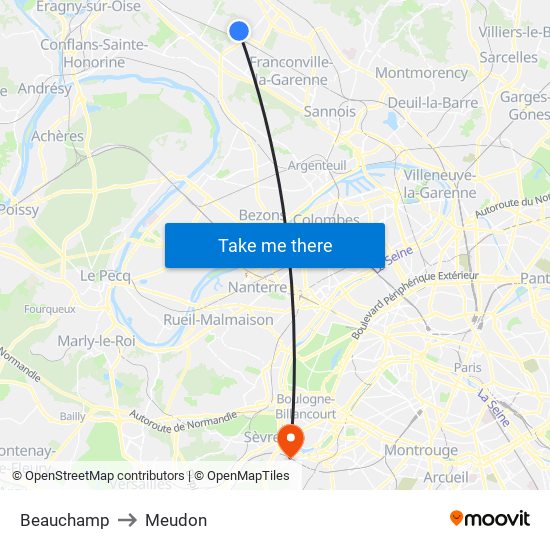 Beauchamp to Meudon map