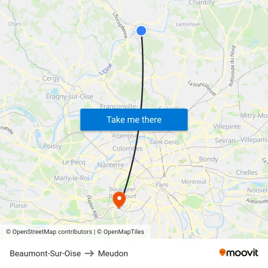 Beaumont-Sur-Oise to Meudon map