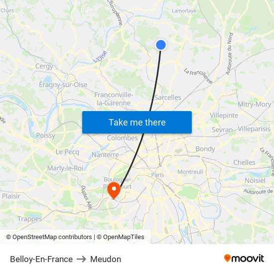 Belloy-En-France to Meudon map
