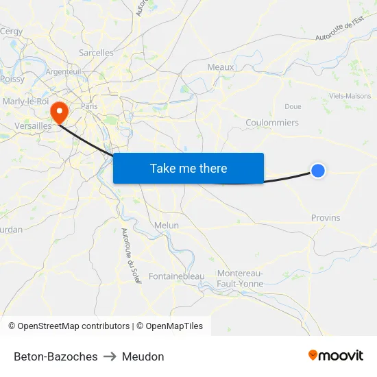Beton-Bazoches to Meudon map