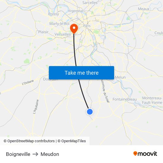 Boigneville to Meudon map
