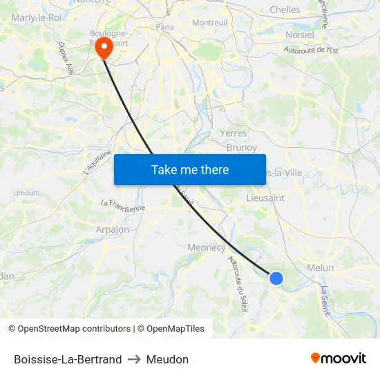 Boissise-La-Bertrand to Meudon map