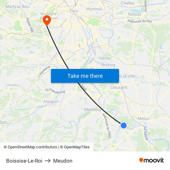 Boissise-Le-Roi to Meudon map