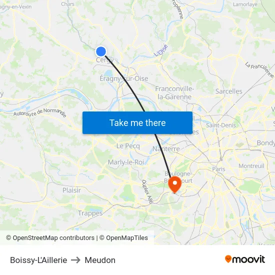 Boissy-L'Aillerie to Meudon map
