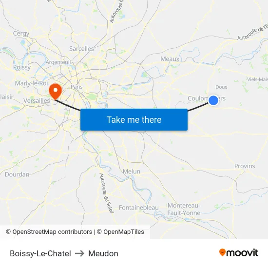 Boissy-Le-Chatel to Meudon map