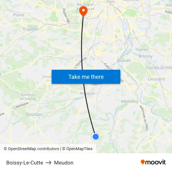 Boissy-Le-Cutte to Meudon map