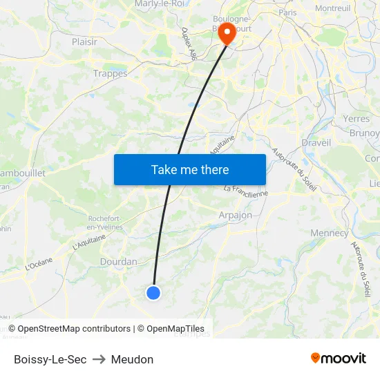 Boissy-Le-Sec to Meudon map