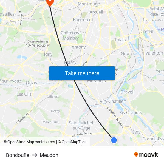 Bondoufle to Meudon map