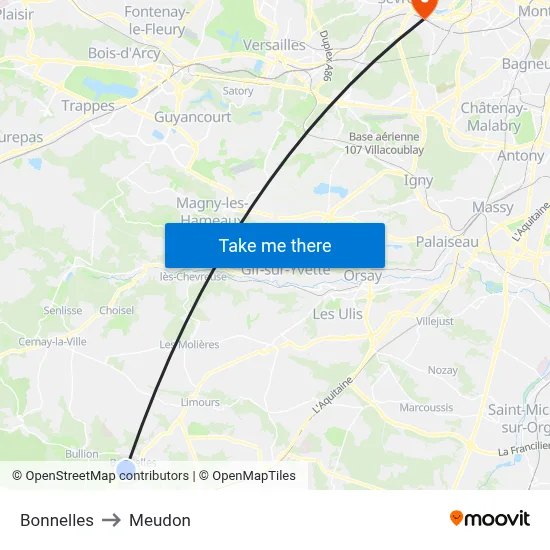 Bonnelles to Meudon map