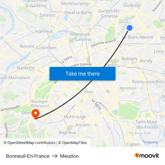 Bonneuil-En-France to Meudon map