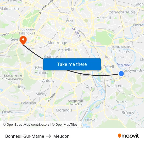 Bonneuil-Sur-Marne to Meudon map