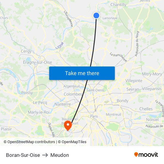 Boran-Sur-Oise to Meudon map