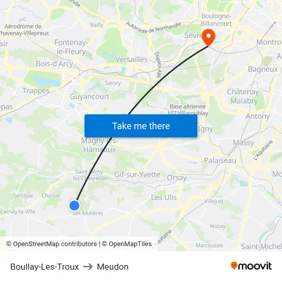 Boullay-Les-Troux to Meudon map