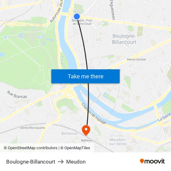 Boulogne-Billancourt to Meudon map