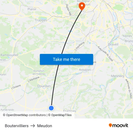 Boutervilliers to Meudon map