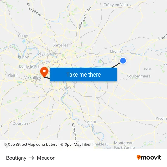 Boutigny to Meudon map