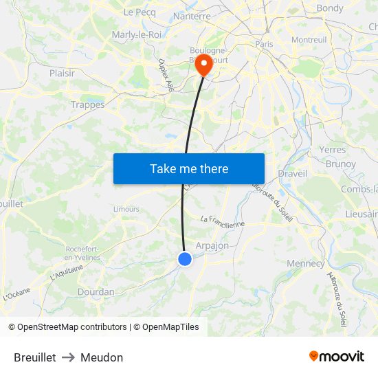 Breuillet to Meudon map