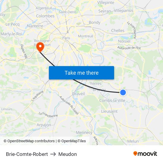 Brie-Comte-Robert to Meudon map