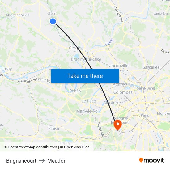 Brignancourt to Meudon map