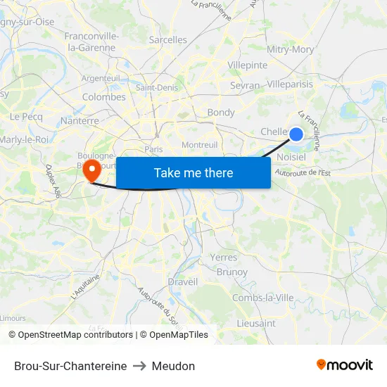 Brou-Sur-Chantereine to Meudon map