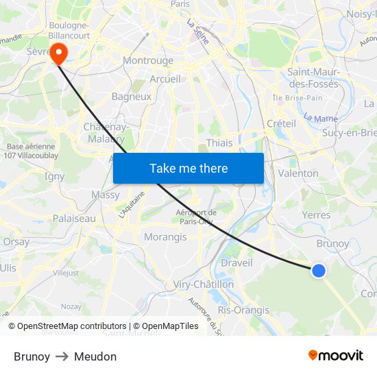 Brunoy to Meudon map